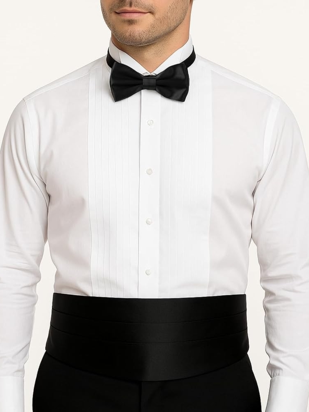 Stafford Classic White Pleated Tuxedo Shirt, Bowtie And Cummerbund